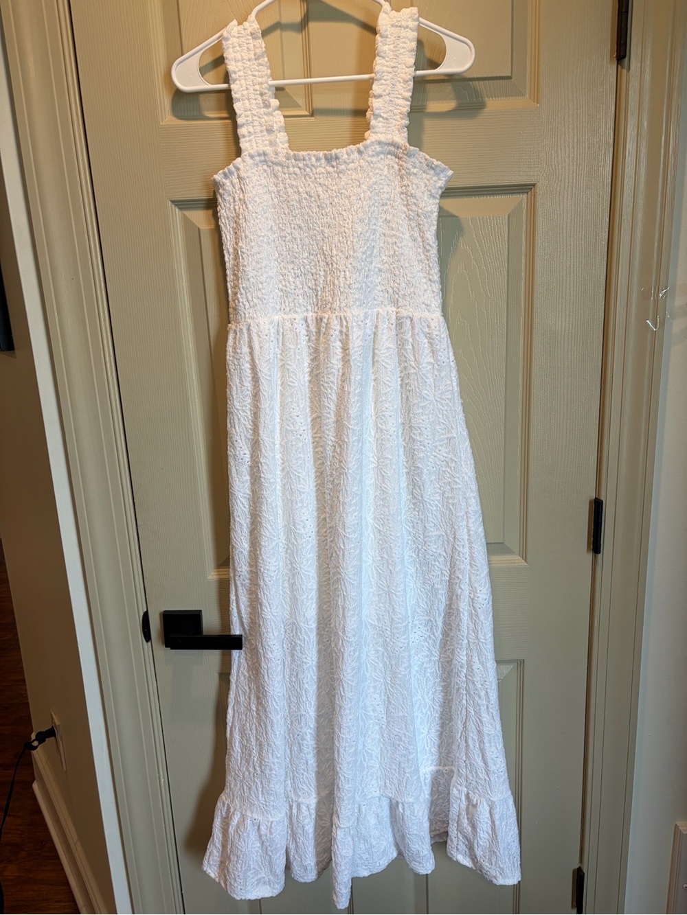 Michael Kors White Textured Smocked Maxi Dress M Bridal Shower Bride Wedding